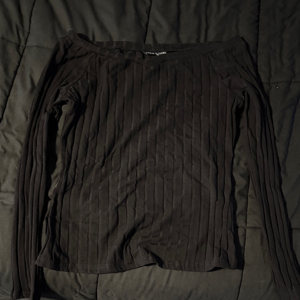 Black Ribbed Long Sleeve Top